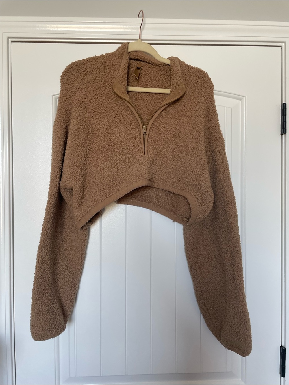 SKIMS Cropped Teddy Sherpa Half-Zip Jacket - Brown